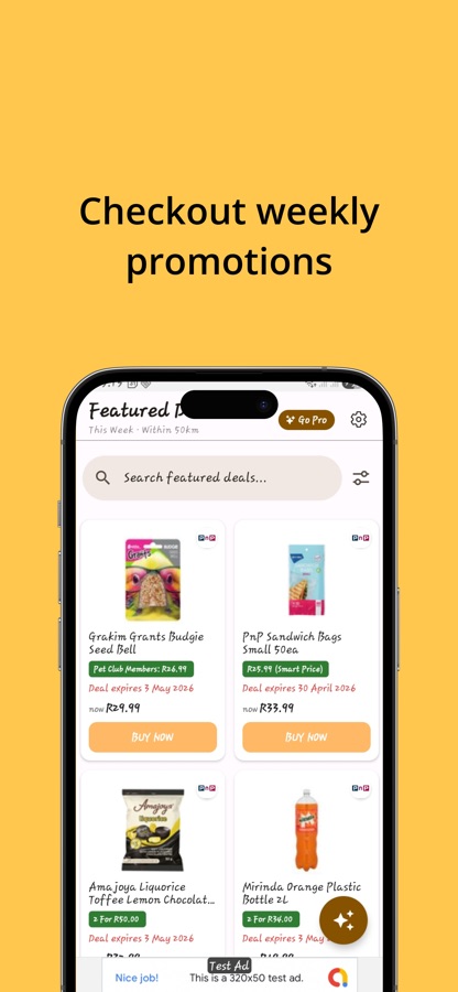 Stock0 weekly promotions screen showing grocery deals